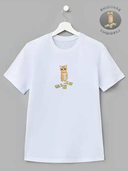 Nuobi my Style Футболка Детская Котенок Деньги Вышивка Мультяшный Юмор