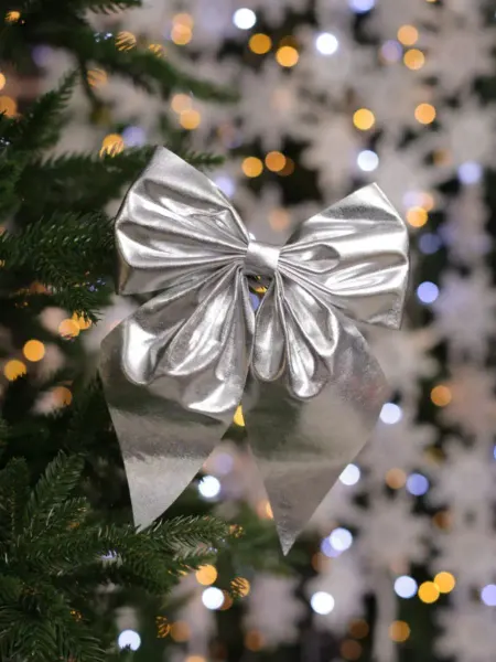 MERRY GREEN Бант на елку 12 см, 1шт, цвет серебряный