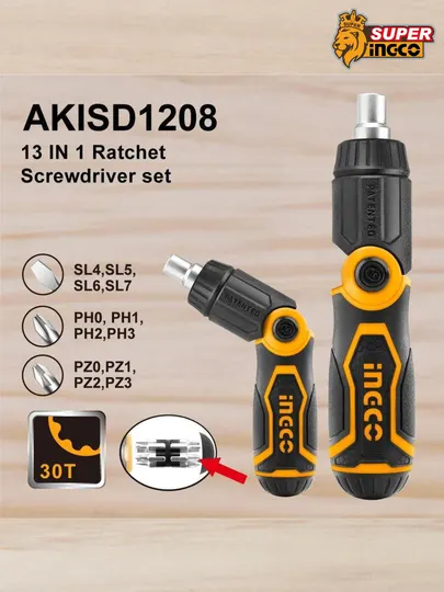 Отвертка с трещеткой I ngco AKISD1208