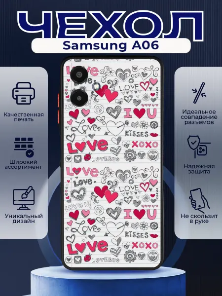 PRINTberries Матовый чехол на SAMSUNG A06 love сердечки