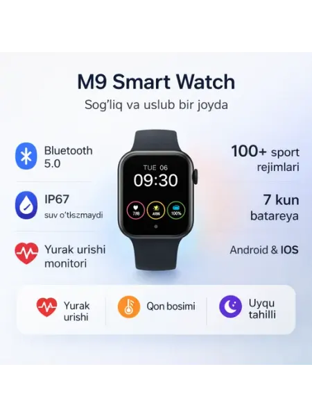 Смарт-часы M9 Smart Watch с Bluetooth-звонками, и IP67