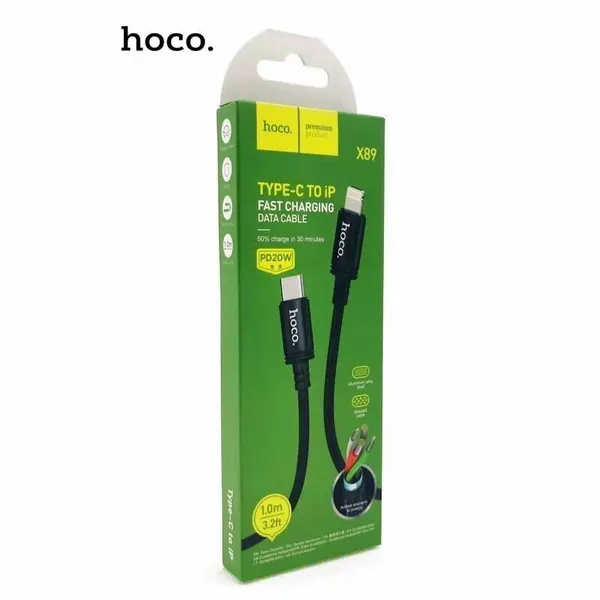 Кабель Hoco для Iphone, c Type-C на Lightning, Hoco X89 Wind, чёрный, 1 метр, PD 20W, 2,4A для быстрой зарядки айфона