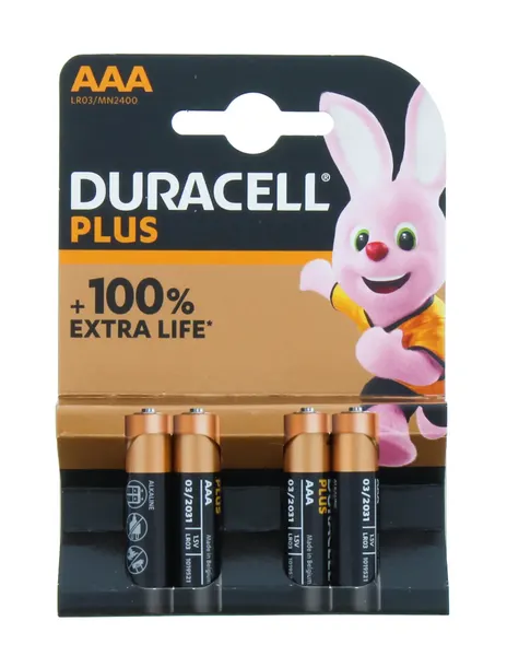 Батарейка DURACELL PLUS AAA BL4 (4) шт. в блистере 1.5 V, щелочная