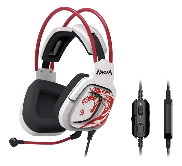 Гарнитура игровая A4TECH Bloody G575 Naraka, для компьютера, мониторные, проводные, белый / красный