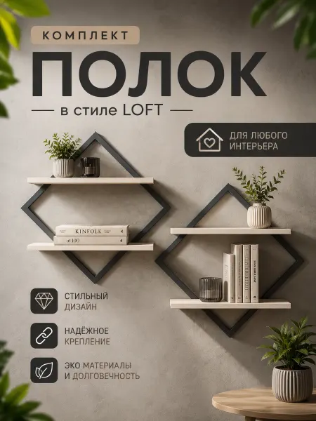 МЕБЕЛЬ PRO Полки настенные комплект 2 штуки бодега на рамке