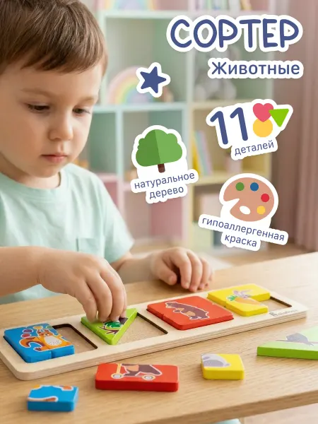 Alatoys Рамка-вкладыш деревянная пазл-сортер для малышей