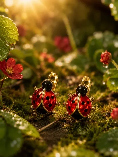 Серьги для девочек Clover и Ladybug, золотистые детские серьги-подвески - Бижутерные украшения для девочек