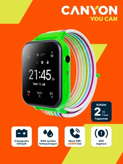 Детские смарт часы CANYON Alfie KW-37, умные часы для детей