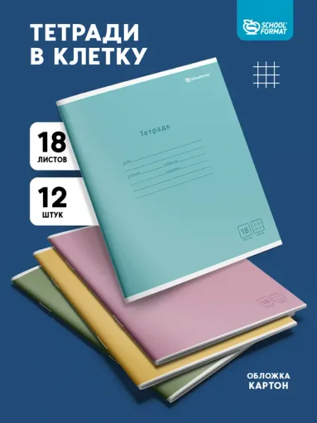 Schoolformat Тетради в клетку 18 листов набор 12 штук школьные