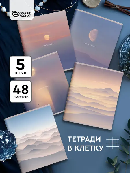 Schoolformat Тетрадь 48 листов в клетку А5 набор 5 штук облака