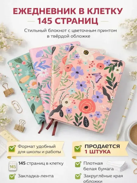 НАЗ Блокнот для записей в клетку с твердой обложкой
