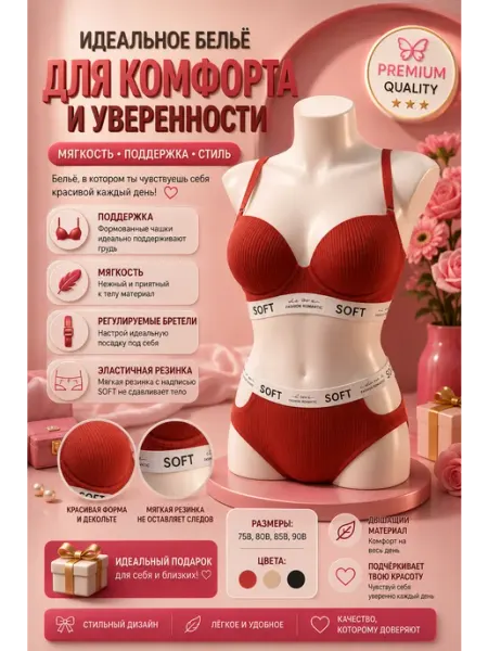 Комплект женского нижнего белья с бюстгальтером и трусами
