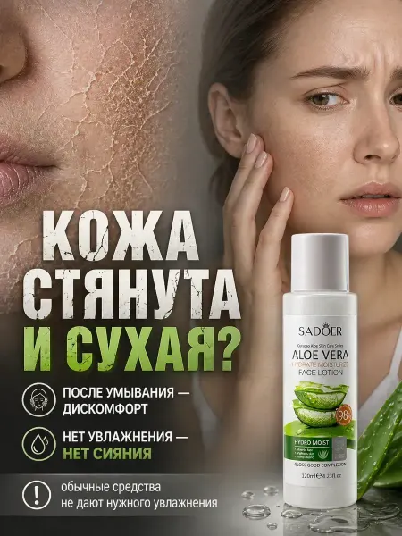 ЭлькаШоп Лосьон для лица с алоэ вера увлажняющий aloe vera