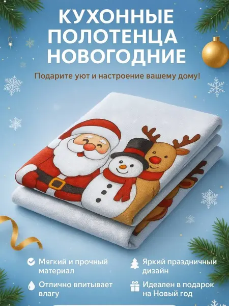 Айч Полотенца новогодние кухонные набор 2 штуки