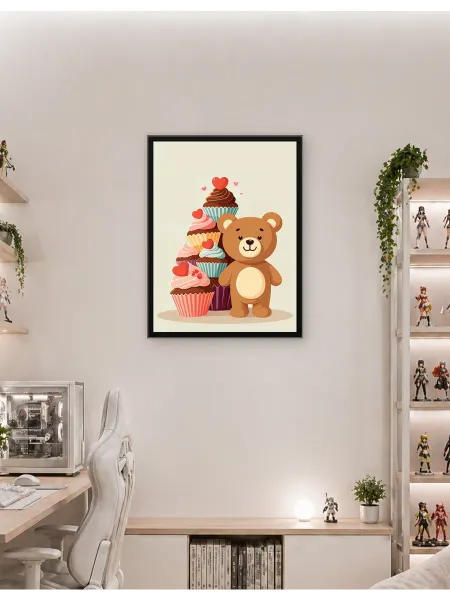 Postersbase Арт-постер Мишка Тедди с кексами 50x70