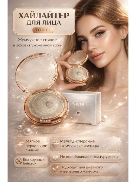 LIVMES Хайлайтер для лица и глаз с мерцающим эффектом тон 01