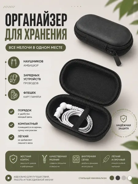 Чехол для проводных наушников на молнии