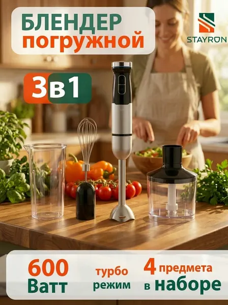 Блендер 4 предмета, погружной, черный