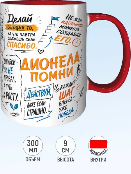MadePrint Кружка мотивационная Дионела - внутри и ручка красная
