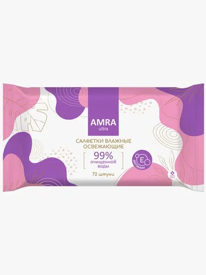 Салфетки влажные освежающие AMRA, для всей семьи, 72 шт