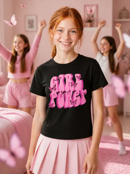 SHAG Футболка детская girl power надпись розовая