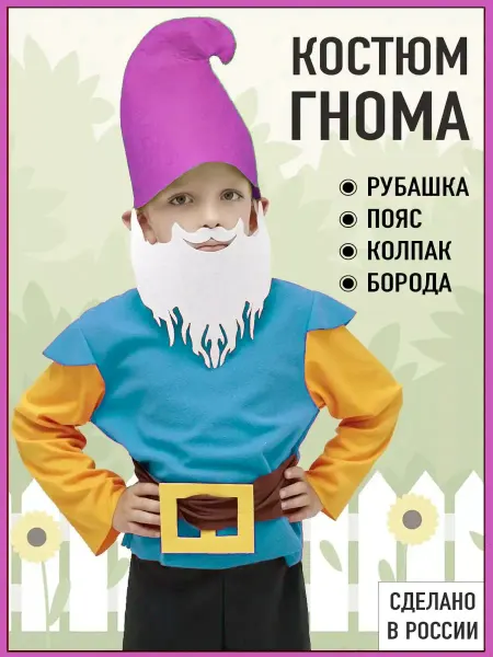 Мой карнавал Костюм гнома для мальчика детский фиолетовый