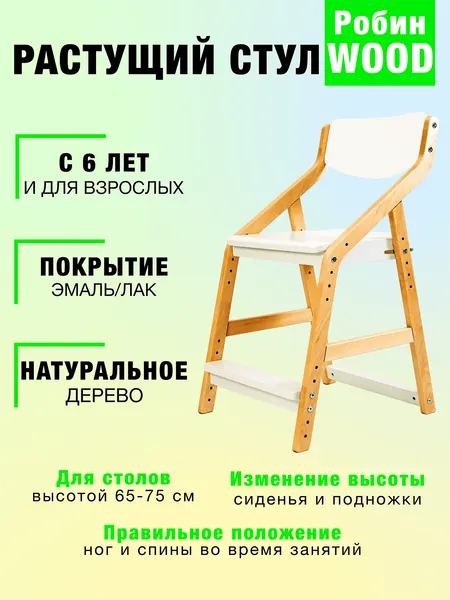 Стул растущий для школьника Робин WOOD (Вуд) Комбо серый