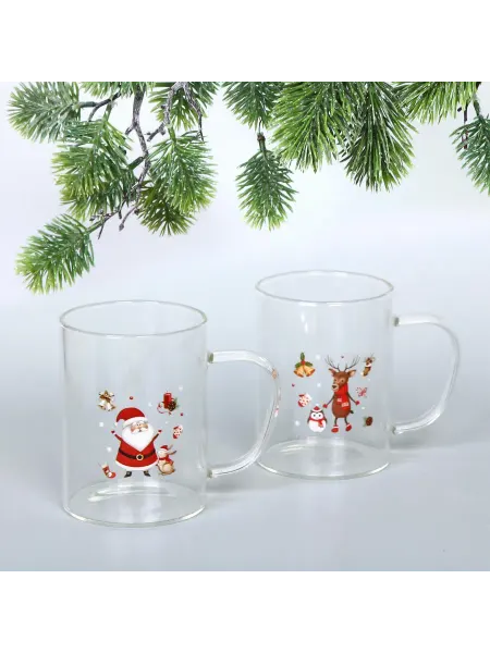 MAXRESALE_1 Стеклянная кружка, "Новогоднее веселье,", микс рисунков