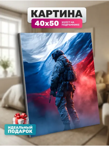 Diamond pixel Картина на холсте Солдат с флагом 40х50