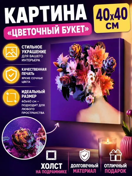 СИМФОНИЯ Картина на холсте 40х40 см Цветочный букет