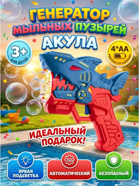 Генератор мыльных пузырей Акула, летние игрушки для детей