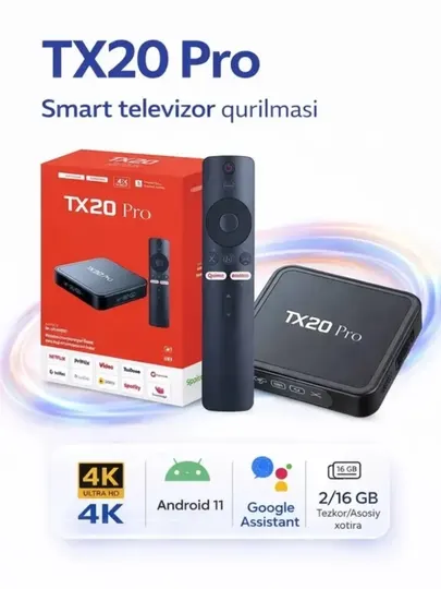 Смарт ТВ приставка Smart TV Box TX20, Android, Wi-Fi, с пультом