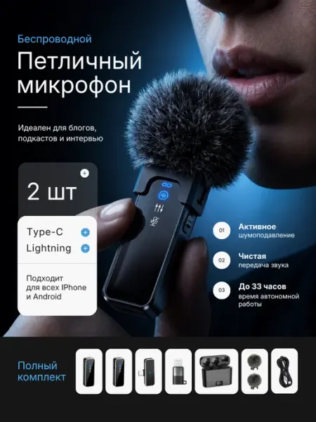 The Silk Road Микрофон петличный беспроводной для iPhone и Android 2шт