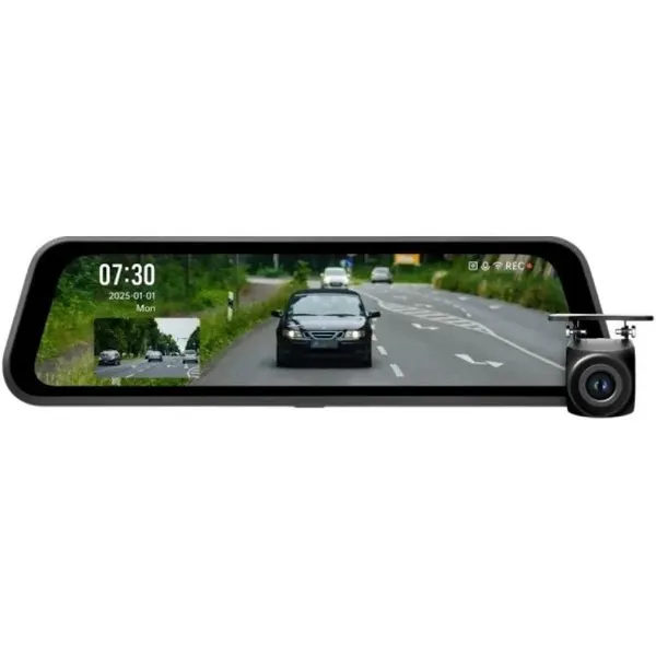 Видеорегистратор-зеркало 70Mai Rearview S410 Dash Cam Set + Внешний GPS модуль (GPS03) + кабель подключения UP03 + камера заднего вида, Черный