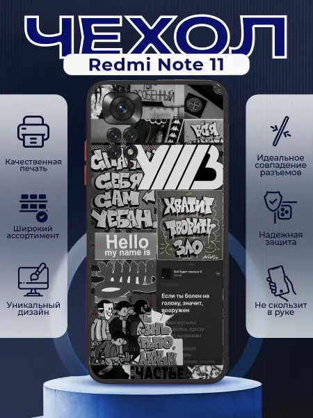 PRINTberries Чехол матовый на REDMI NOTE 11 с принтом УННВ калаж