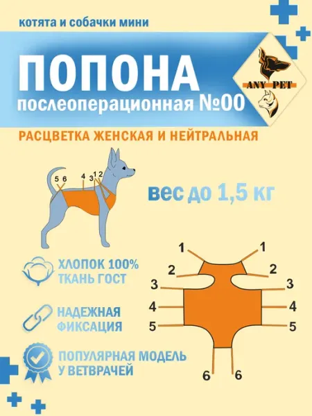 ANY PET Попона послеоперационная №00 котята и мини собачки