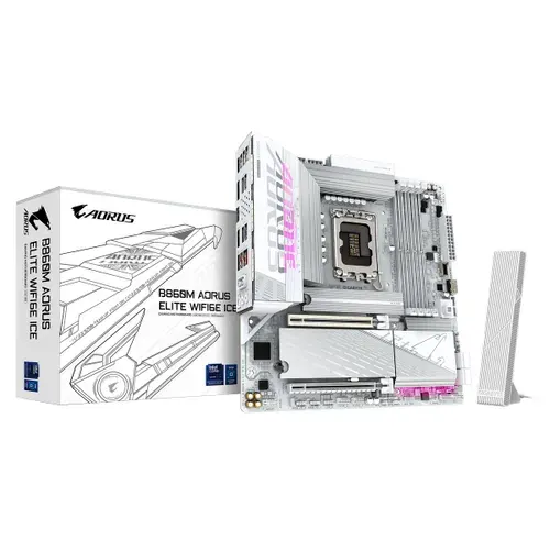 Материнская плата Gigabyte B860M AORUS ELITE WIFI6E ICE, LGA1851, Intel B860, Micro-ATX, RTL (B860M AORUS ELITE WIFI6E ICE)