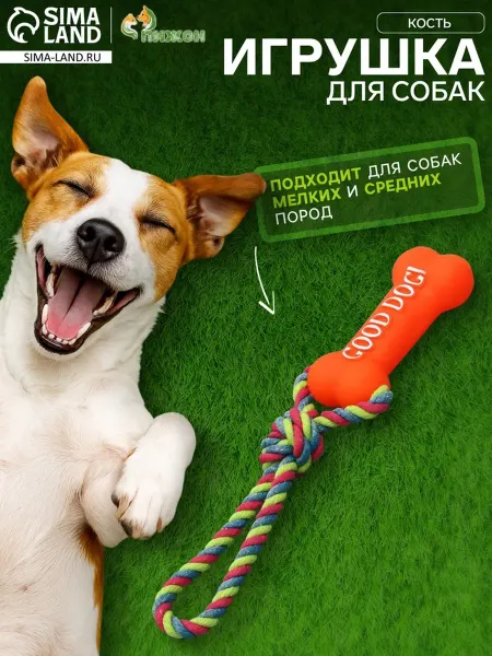 Пижон Игрушка для собак "Кость" с канатной ручкой, 14 см
