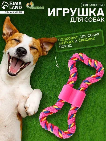 Пижон Игрушка для собак из резины и каната 19.5 см, розовая