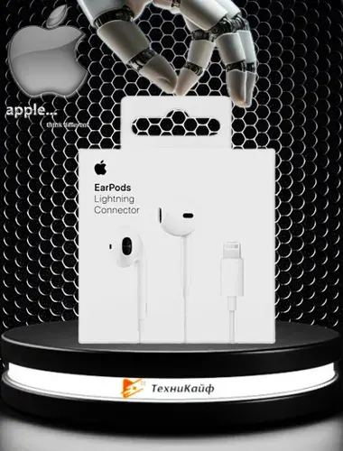 Apple Наушники проводные с микрофоном Apple EarPods, Lightning, белый, прозрачный