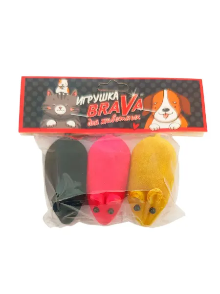 Brava Игрушка для кошек Мышь велюровая с пищалкой 3шт