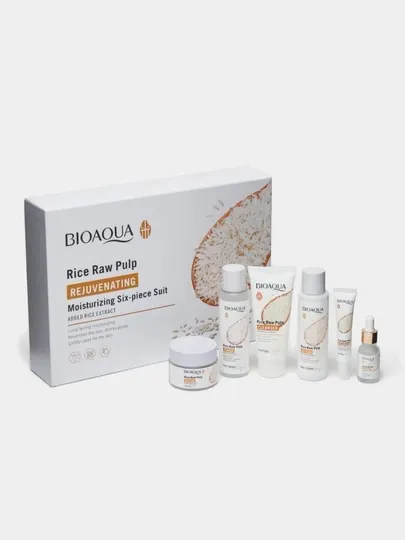 Набор "BIO AQUA" с рисом, крем, тоник, сыворотка, пенка, крем для глаз, лосьон