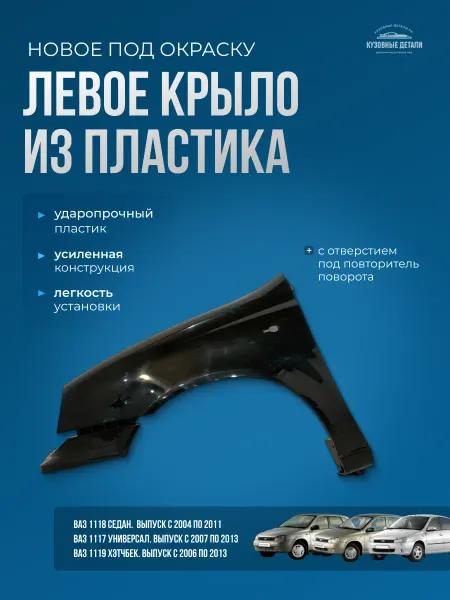 Крыло ЛЕВОЕ ВАЗ 1117, 1118, 1119 пластик