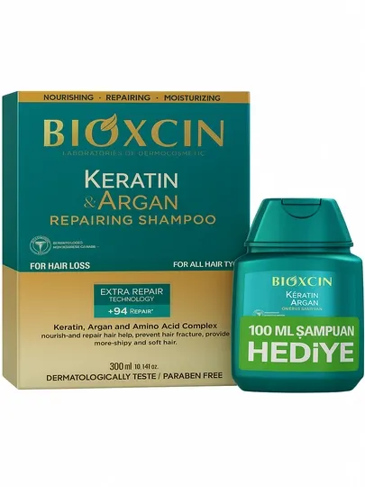 Шампунь Bioxcin Keratin Argan 300 мл плюс 100 мл в подарок