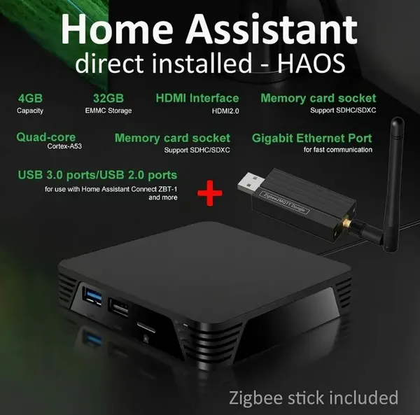 Центр умного дома Home Assistant - HAOS, 4-core Cortex, 4/32 GB EMMC + Zigbee Stick USB (Алиса, zigbee, wi-fi, apple home kit, matter)