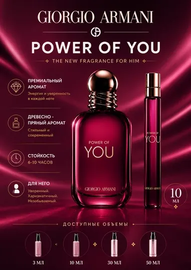 Armani Power Of You парфюмерная вода для женин, стойкий аромат, духи распив