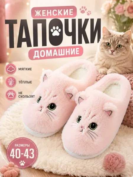 Тапочки домашние с котиками закрытые подарок