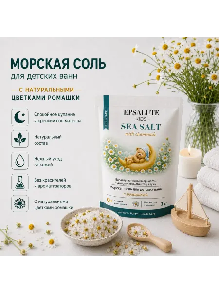 EPSALUTE Морская соль для детских ванн с ромашкой 1 кг