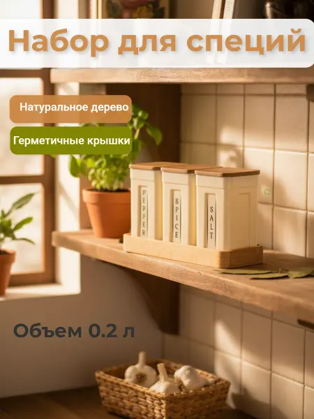 Sugar&Spice Набор контейнеров для специй на деревянной подставке