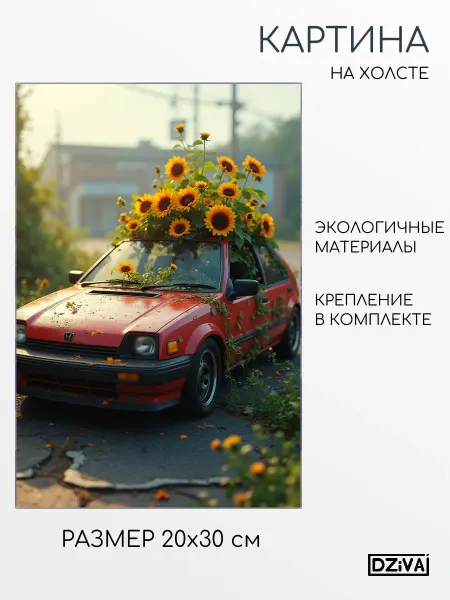 DZiVA Картина на холсте "Солнечный ретро-автомобиль" 20x30 см